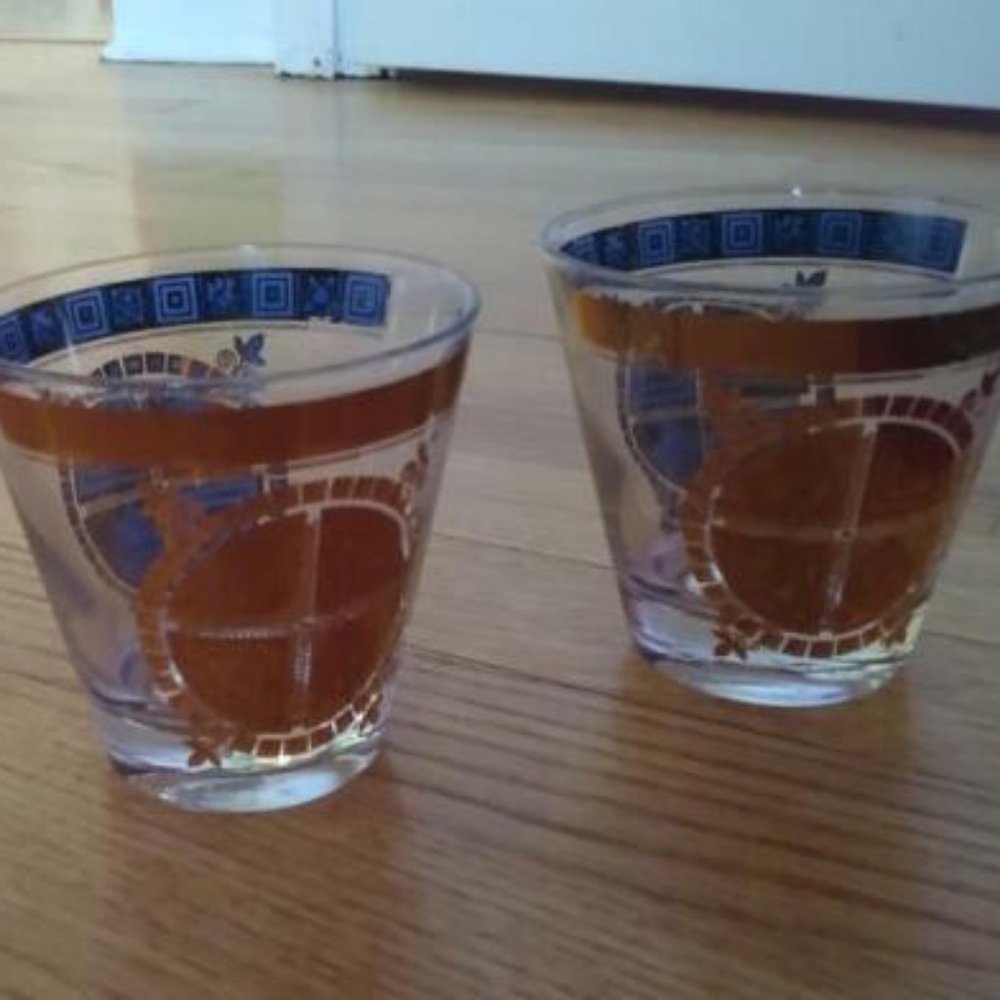 CULVER Barware Coronet, 22K Gold Low Ball Glass set of 2